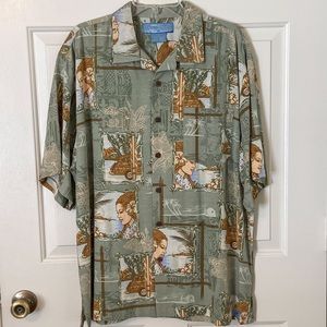 Bermuda Bay Green Hawaiian Shirt. Size Large